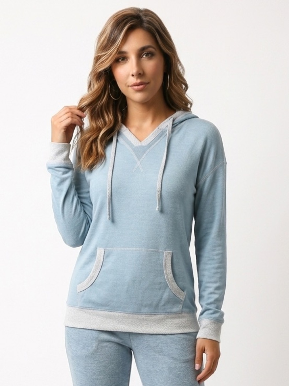 BKE Light Blue V-Neck Hoodie Sweater Unisex Small